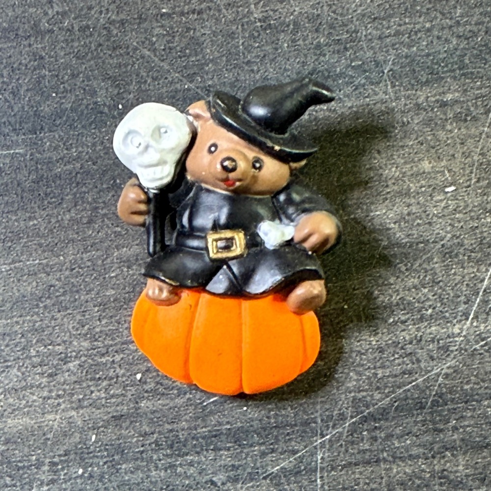 Halloween Teddy Bear‎ Witch Pumpkin Pin Brooch Vintage Collectible